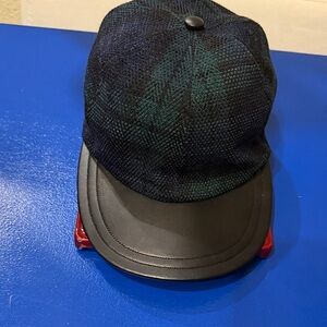 Eugenia Kim Wool Newsboy Cap Leather Brim Green Plaid NWOT Luxury Hat OS